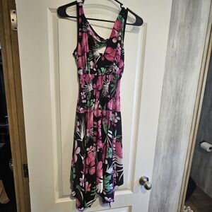 Pink and Black Asymmetrical Sundress with V-neck